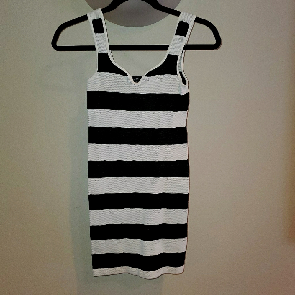 Bebe Black and White Ribbed Tank Mini Dress